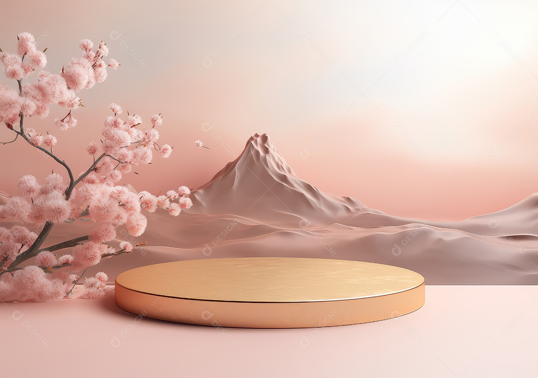 Pódios de exibição 3d mínimos com flor de cerejeira Sakura