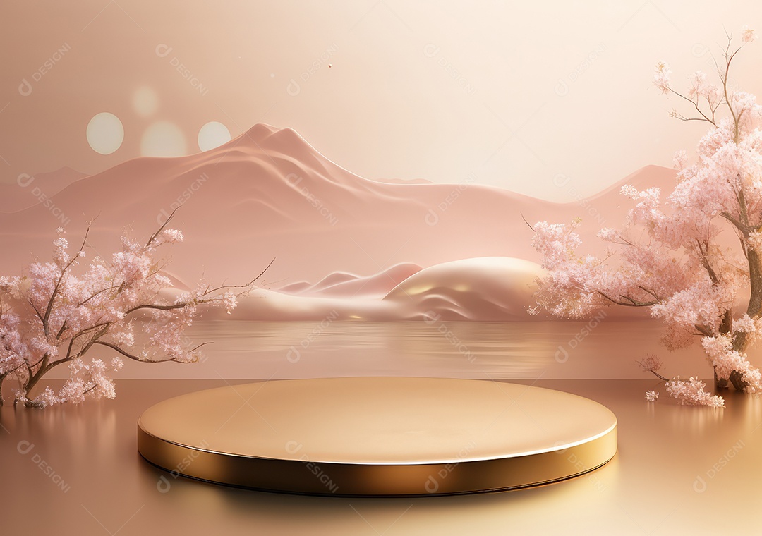 Pódios de exibição 3d mínimos com flor de cerejeira Sakura