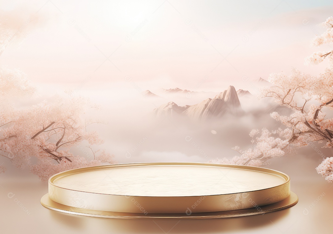 Pódios de exibição 3d mínimos com flor de cerejeira Sakura