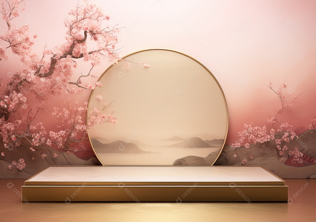 Pódios de exibição 3d mínimos com flor de cerejeira Sakura