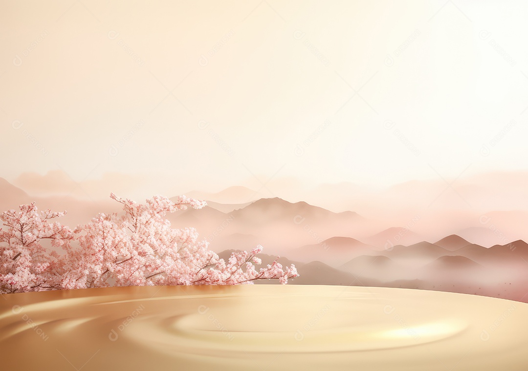 Pódios de exibição 3d mínimos com flor de cerejeira Sakura