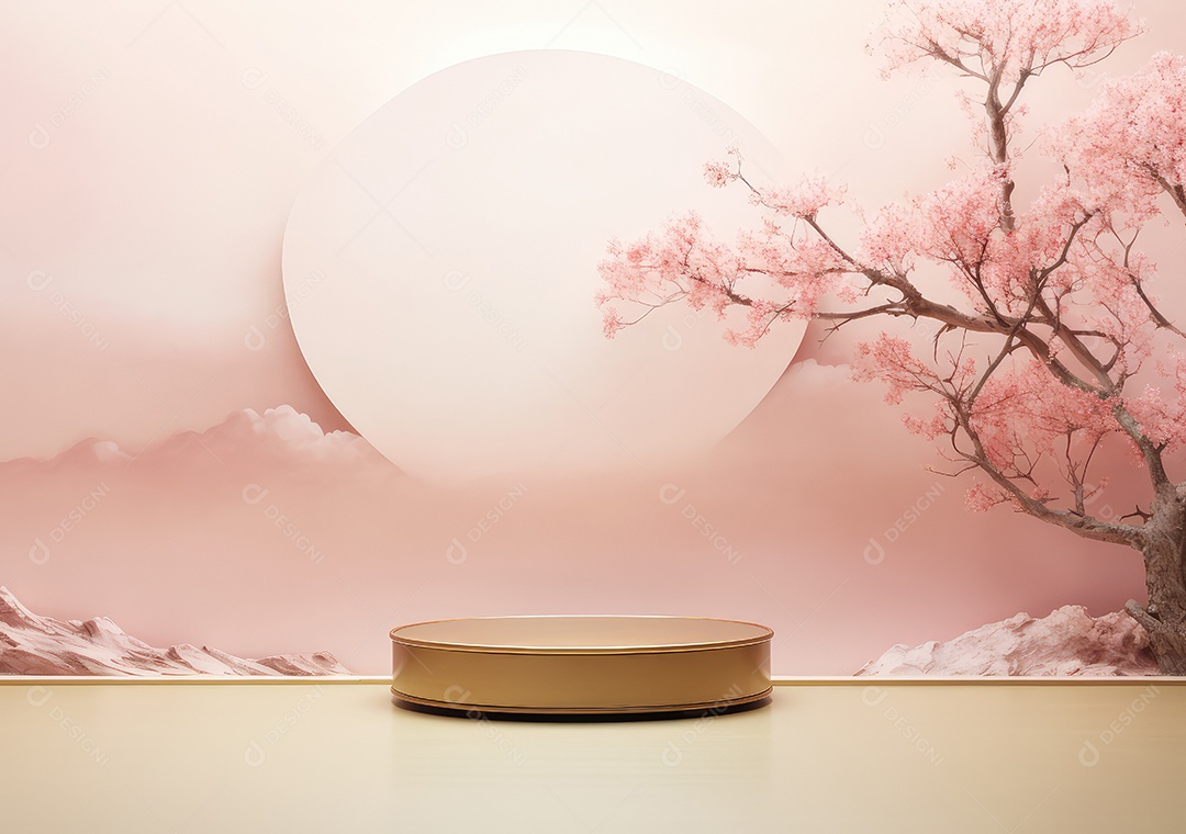 Pódios de exibição 3d mínimos com flor de cerejeira Sakura