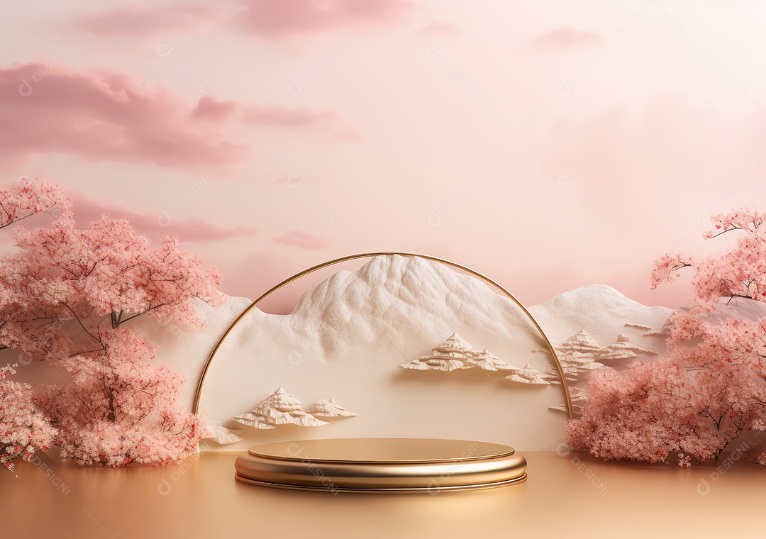 Pódios de exibição 3d mínimos com flor de cerejeira Sakura