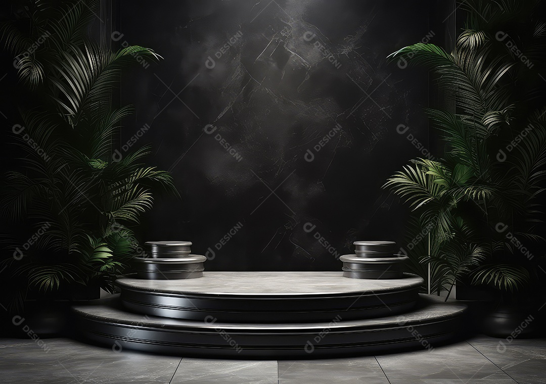 Pódio escuro, vitrine para publicidade de produtos e mercadorias. Exibição