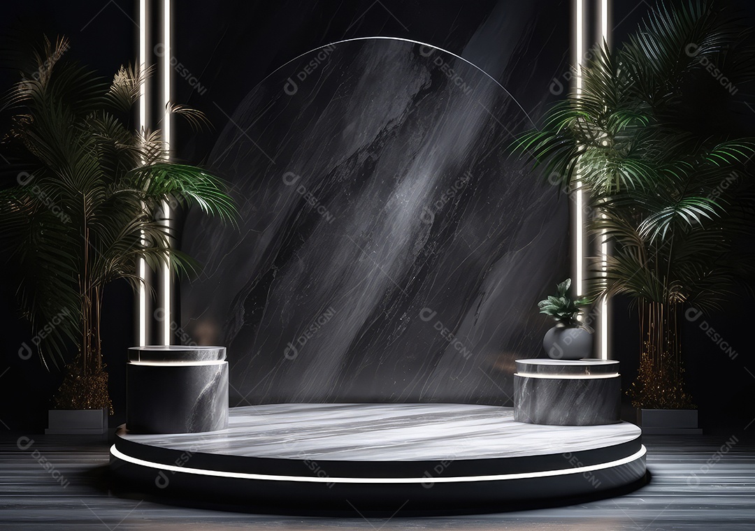 Pódio de pedra escura para placa de produto de marca cosmética de beleza