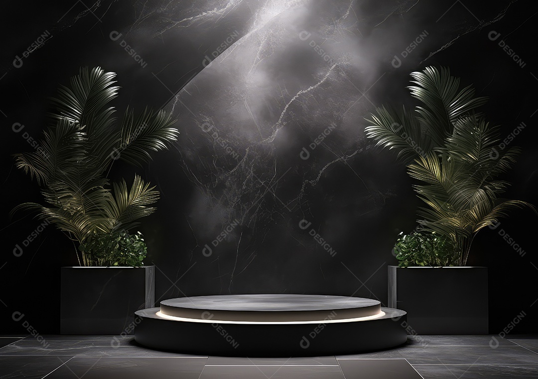 Pódio de pedra escura para placa de produto de marca cosmética de beleza