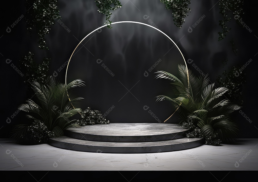 Pódio de pedra escura para placa de produto de marca cosmética de beleza