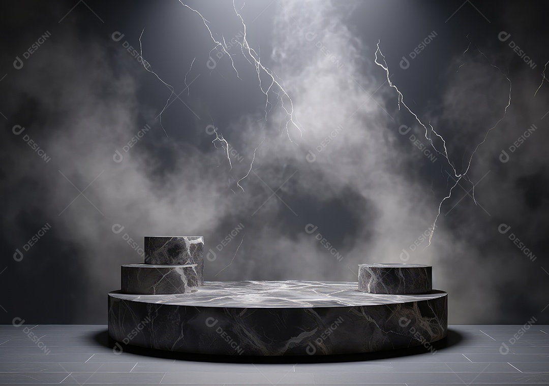 Pódio de pedra escura para placa de produto de marca cosmética de beleza