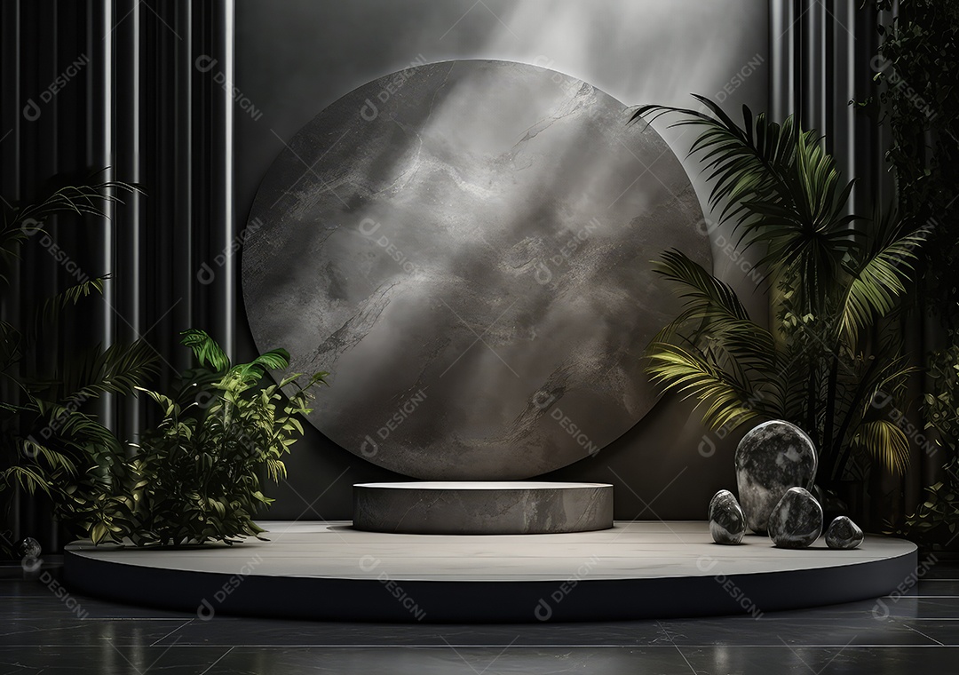 Pódio de pedra escura para placa de produto de marca cosmética de beleza