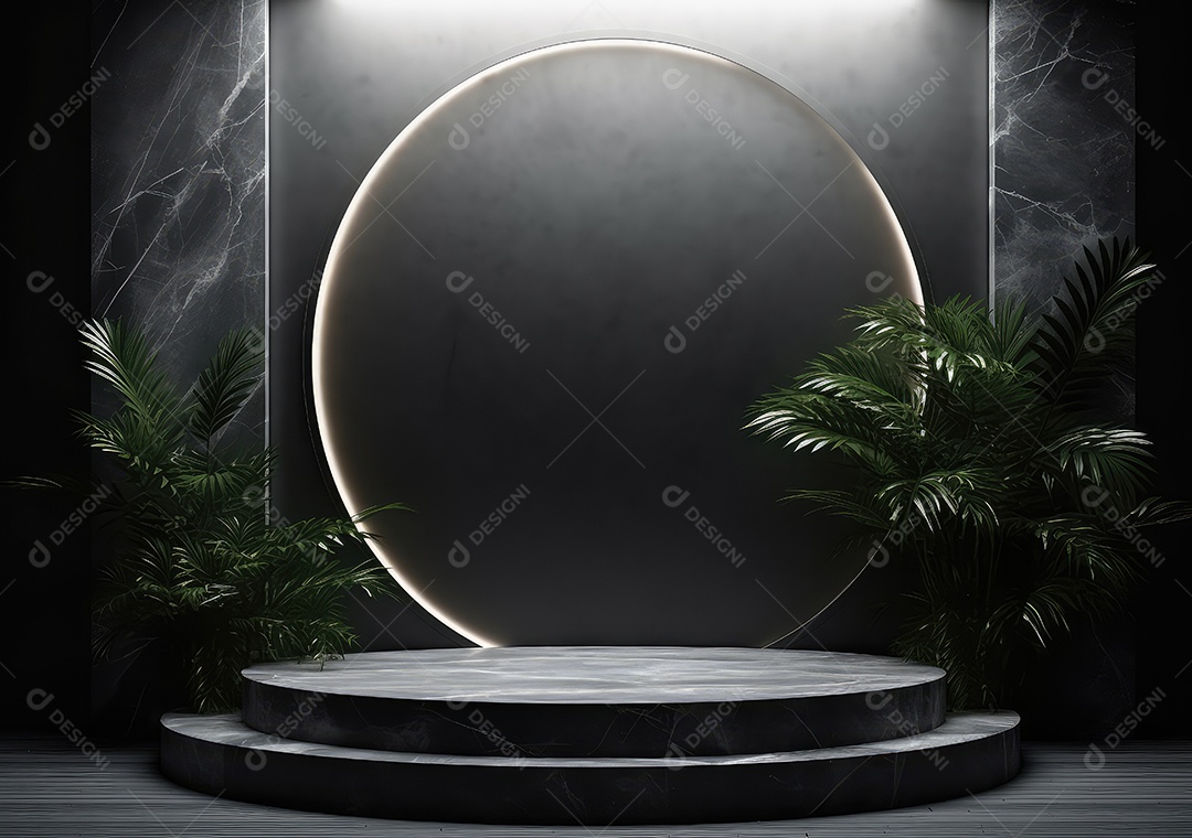 Pódio de pedra escura para placa de produto de marca cosmética de beleza