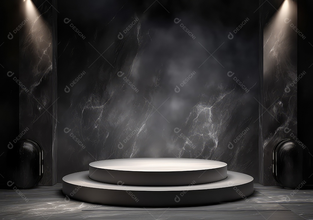 Pódio de pedra escura para placa de produto de marca cosmética de beleza