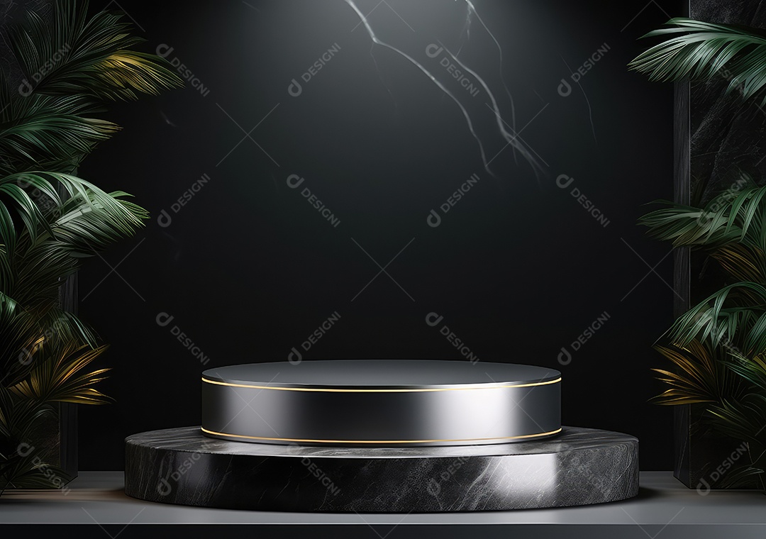 Pódio de pedra escura para placa de produto de marca cosmética de beleza