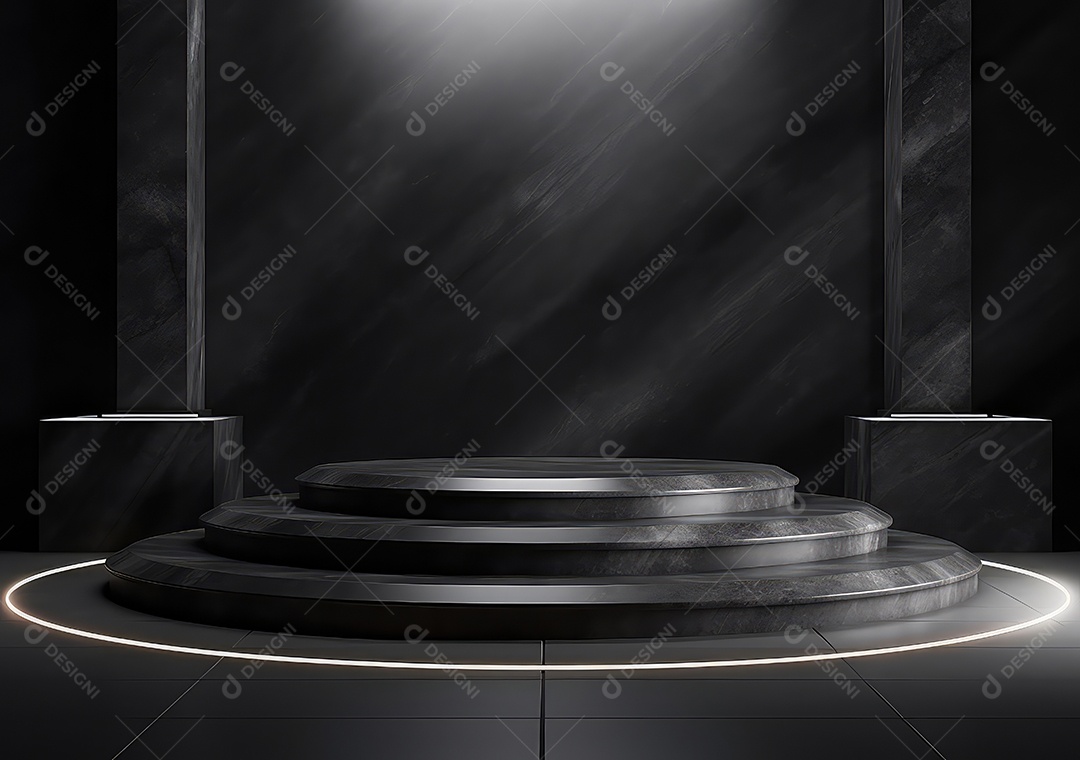 Pódio de pedra escura para placa de produto de marca cosmética de beleza