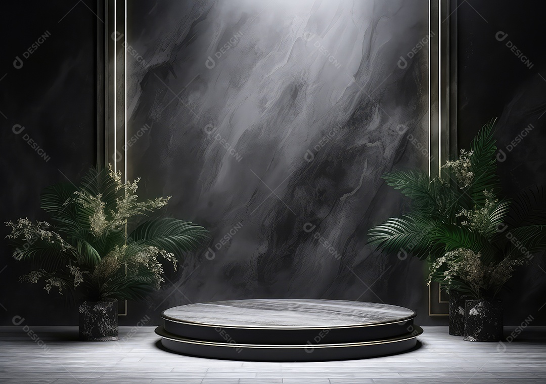 Pódio de pedra escura para placa de produto de marca cosmética de beleza