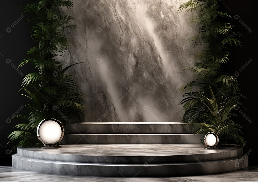 Pódio de pedra escura para placa de produto de marca cosmética de beleza