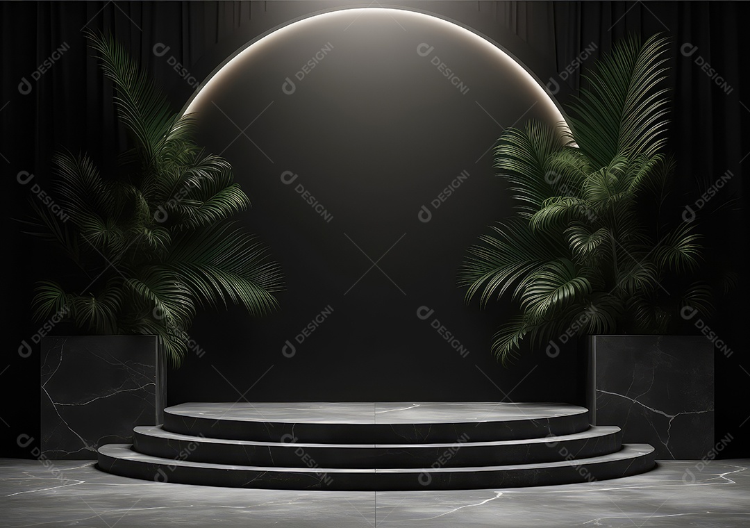 Pódio de pedra escura para placa de produto de marca cosmética de beleza