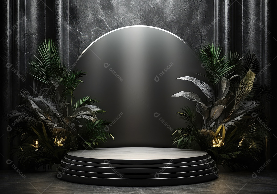 Pódio de pedra escura para placa de produto de marca cosmética de beleza