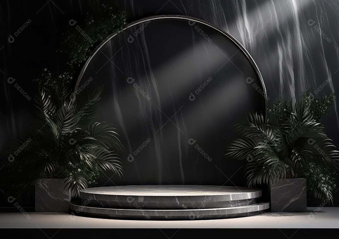 Pódio de pedra escura para placa de produto de marca cosmética de beleza