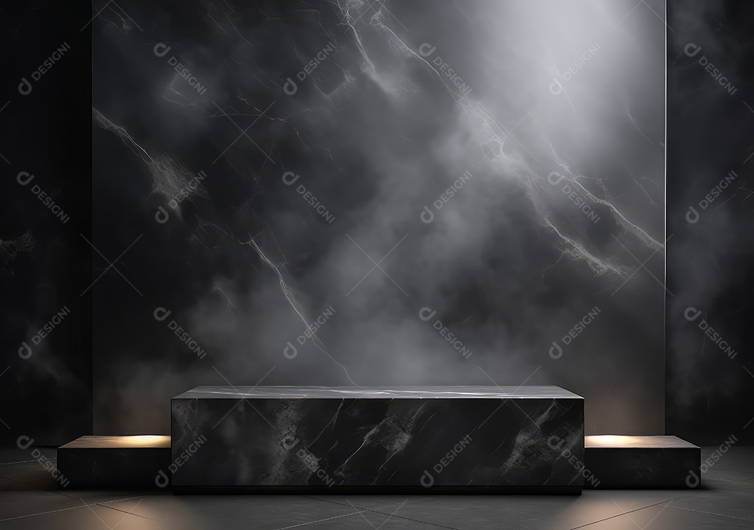 Pódio escuro, vitrine para publicidade de produtos e mercadorias. Exibição
