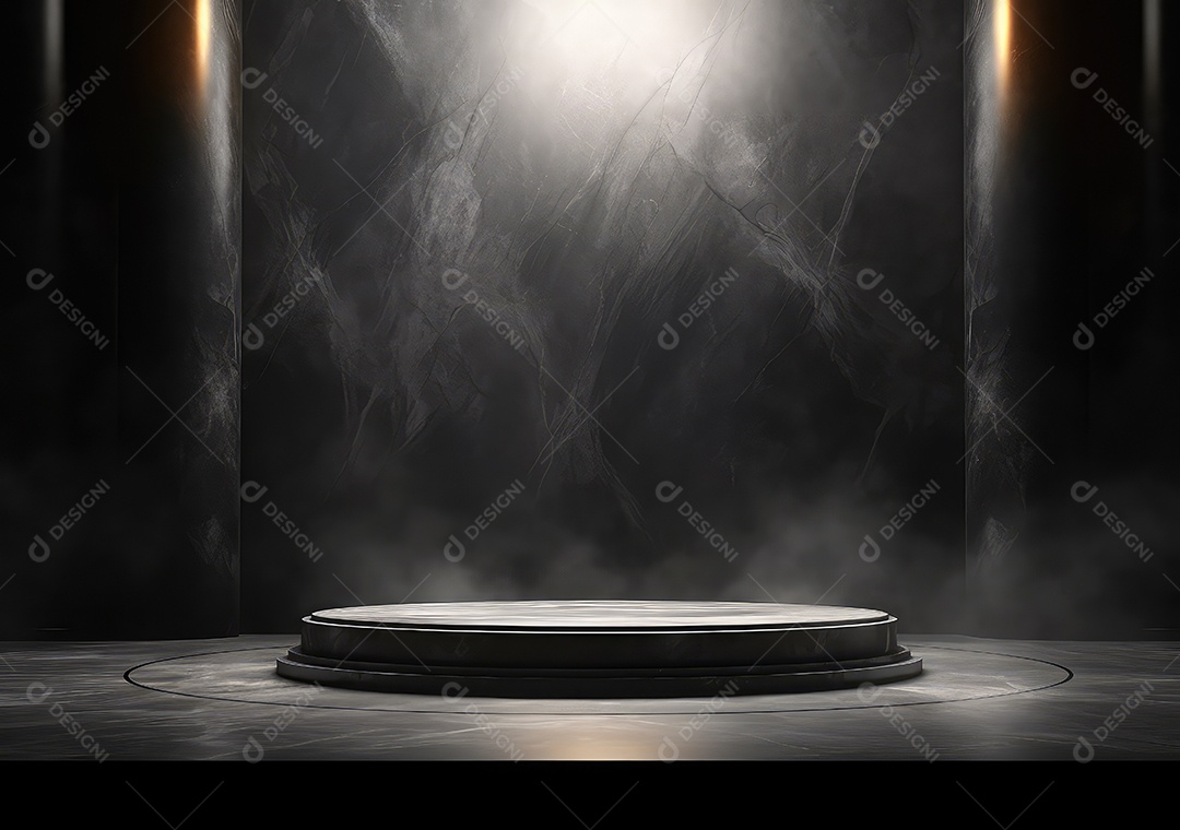 Pódio escuro, vitrine para publicidade de produtos e mercadorias. Exibição