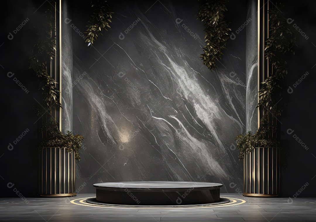 Pódio escuro, vitrine para publicidade de produtos e mercadorias. Exibição