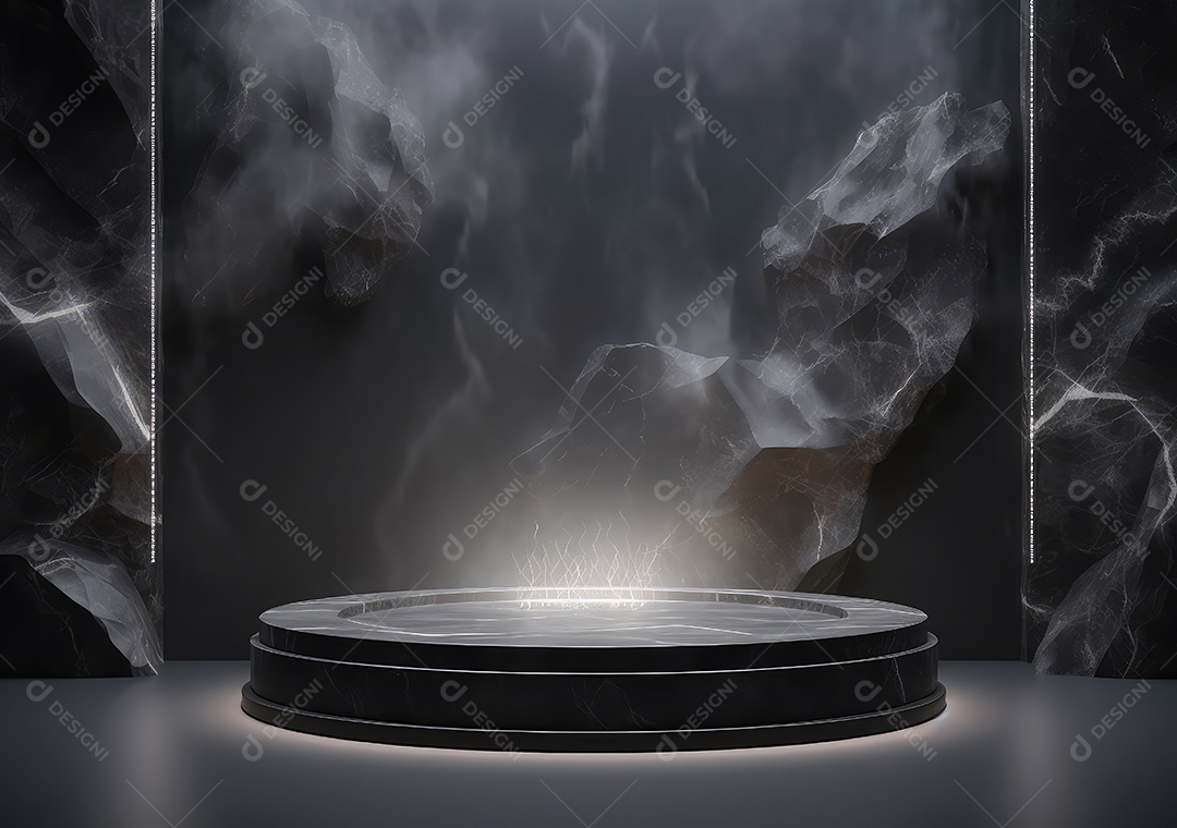 Pódio de pedra escura para placa de produto de marca cosmética de beleza