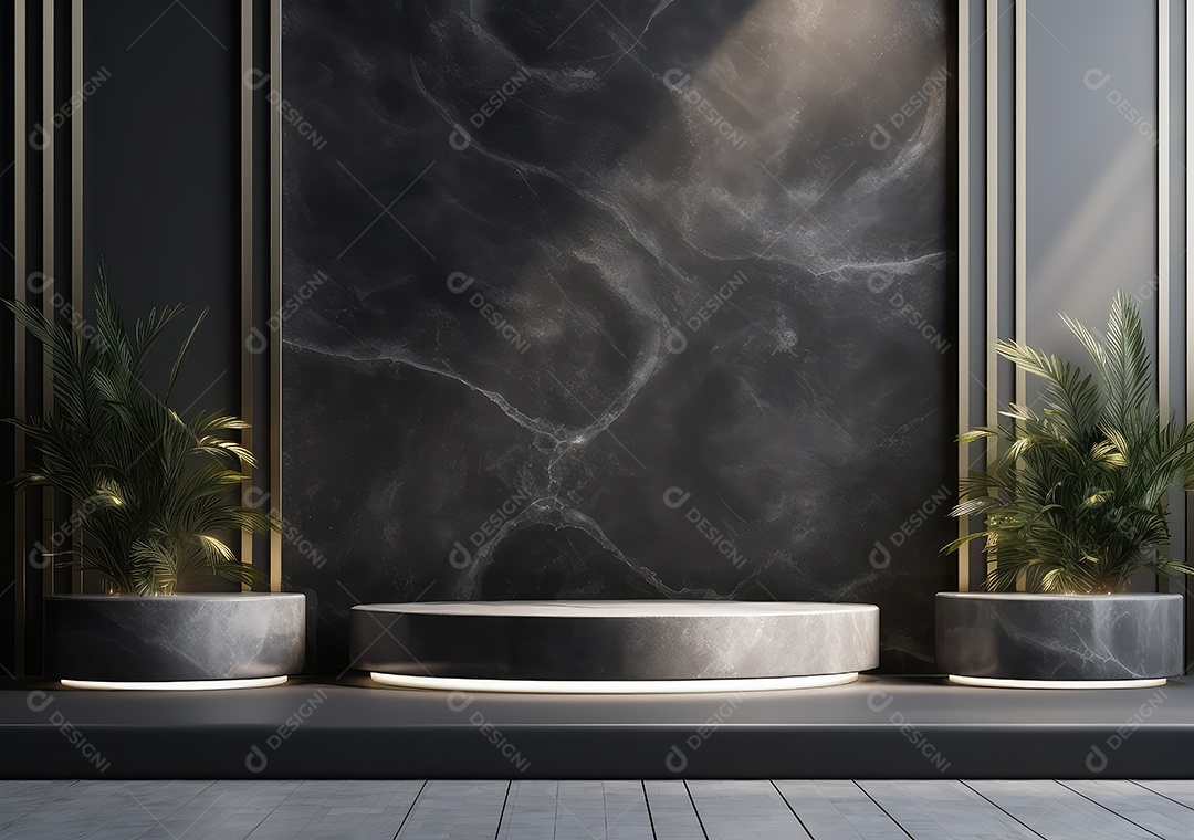 Pódio de pedra escura para placa de produto de marca cosmética de beleza