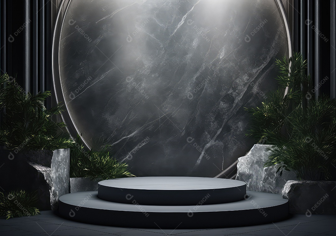 Pódio de pedra escura para placa de produto de marca cosmética de beleza
