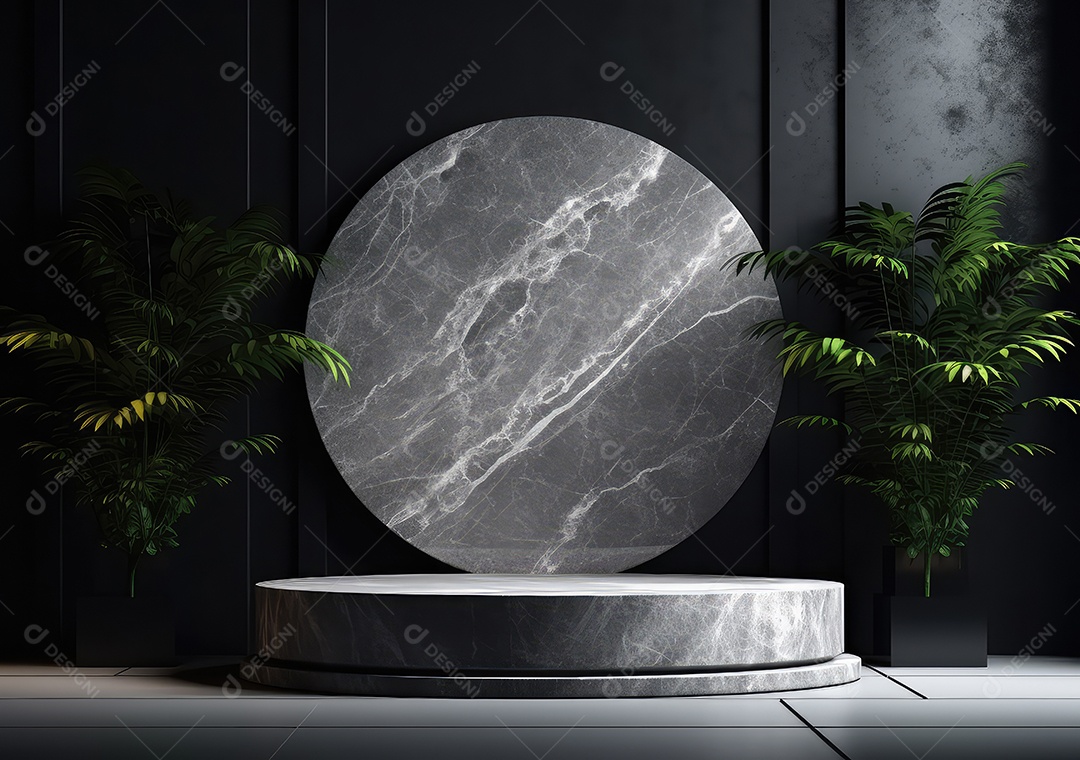 Pódio de pedra escura para placa de produto de marca cosmética de beleza
