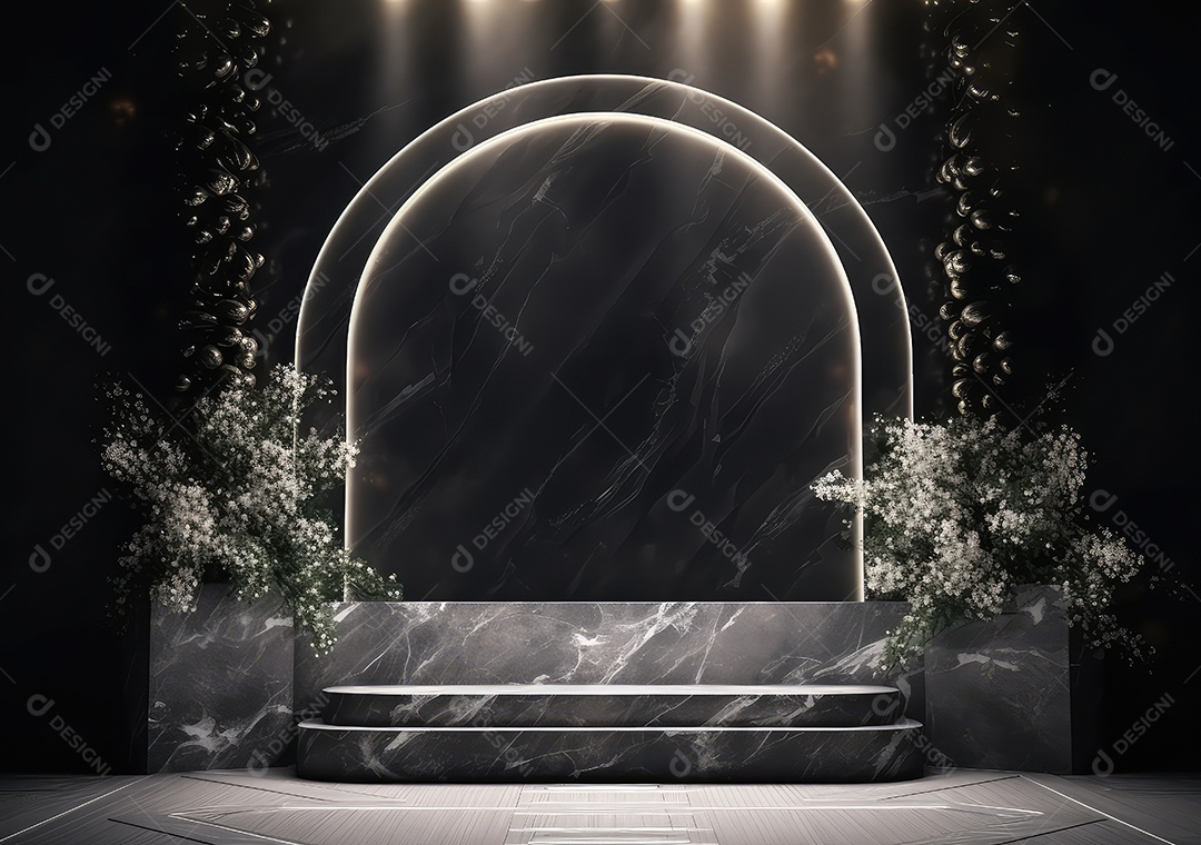 Pódio de pedra escura para placa de produto de marca cosmética de beleza