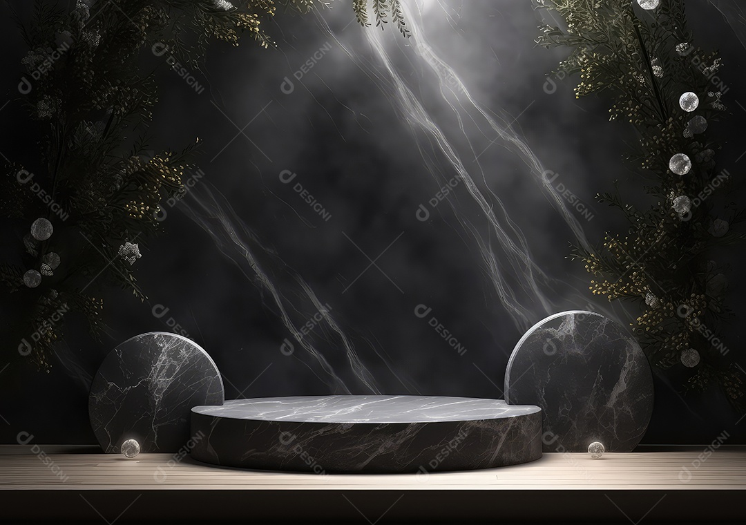 Pódio de pedra escura para placa de produto de marca cosmética de beleza