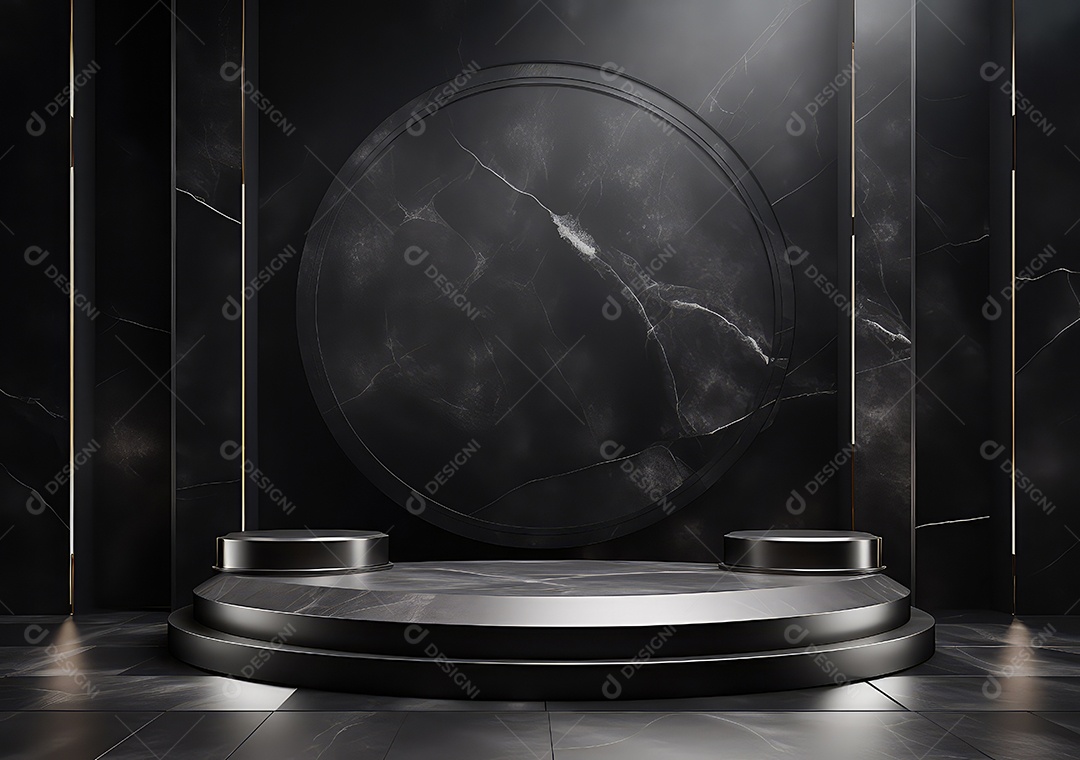 Pódio escuro, vitrine para publicidade de produtos e mercadorias. Exibição