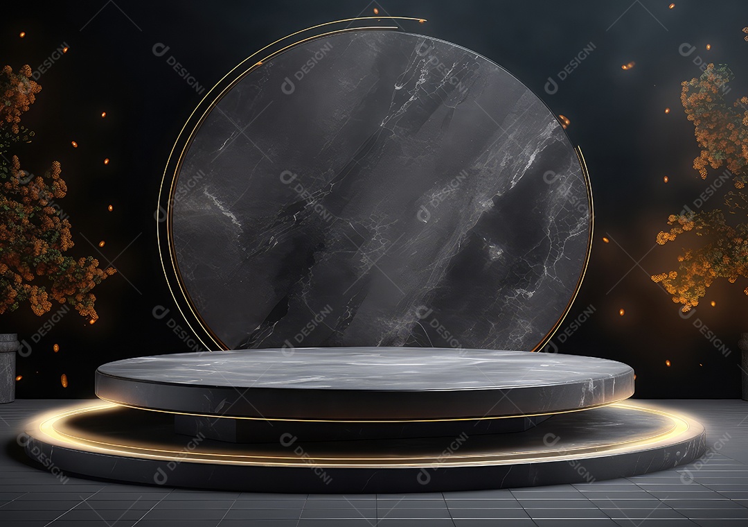 Pódio escuro, vitrine para publicidade de produtos e mercadorias. Exibição
