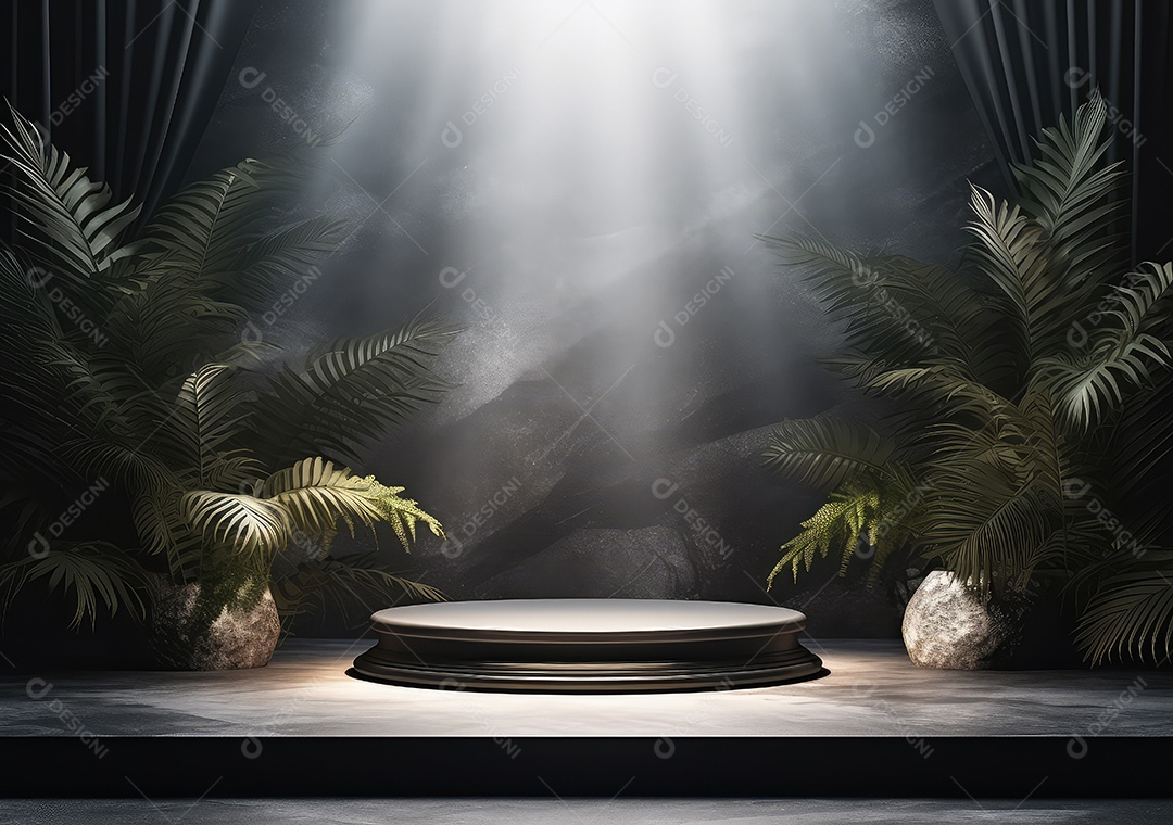 Pódio escuro, vitrine para publicidade de produtos e mercadorias. Exibição