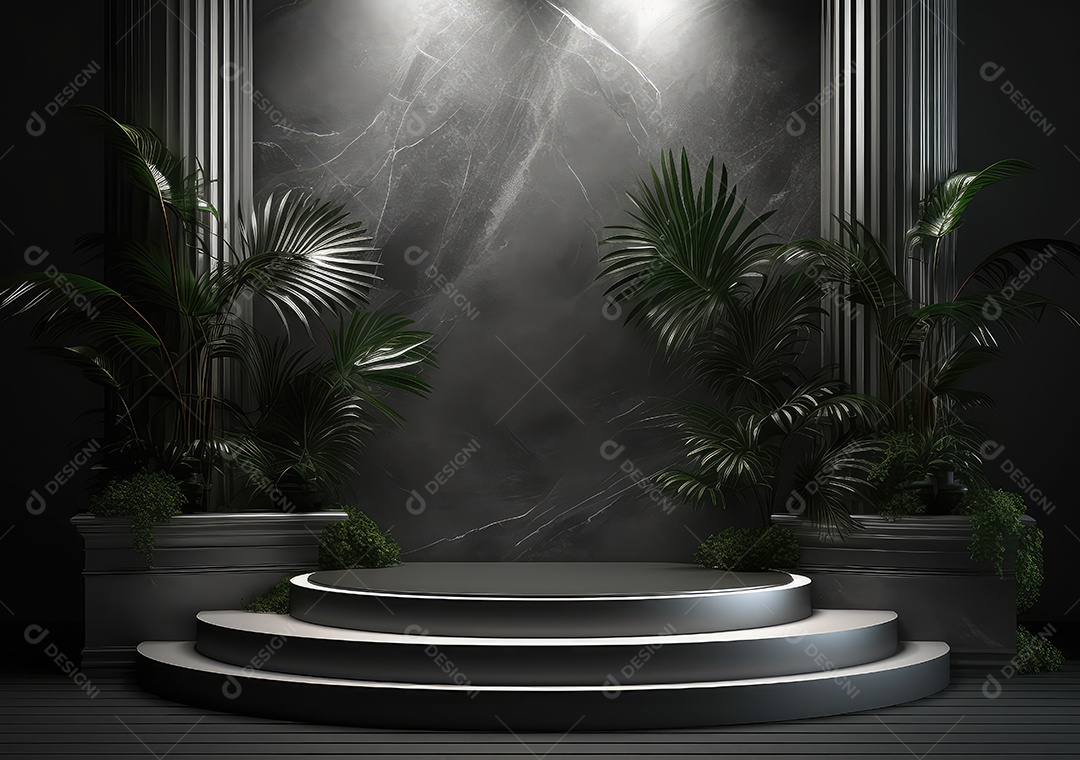 Pódio de pedra escura para placa de produto de marca cosmética de beleza