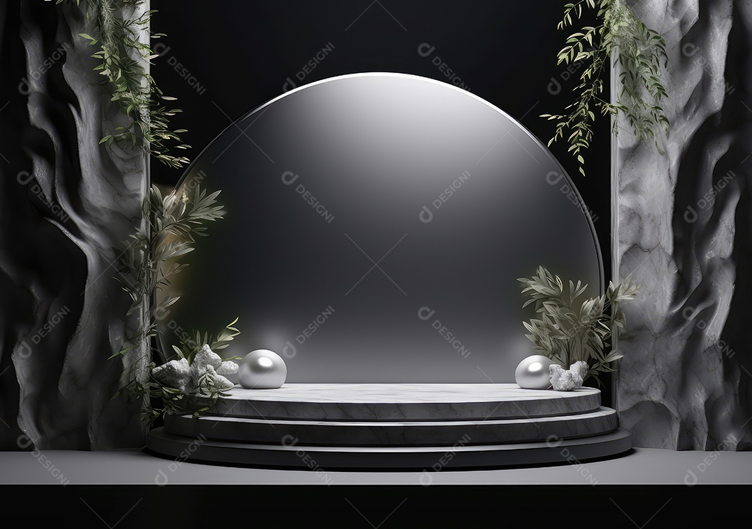 Pódio de pedra escura para placa de produto de marca cosmética de beleza