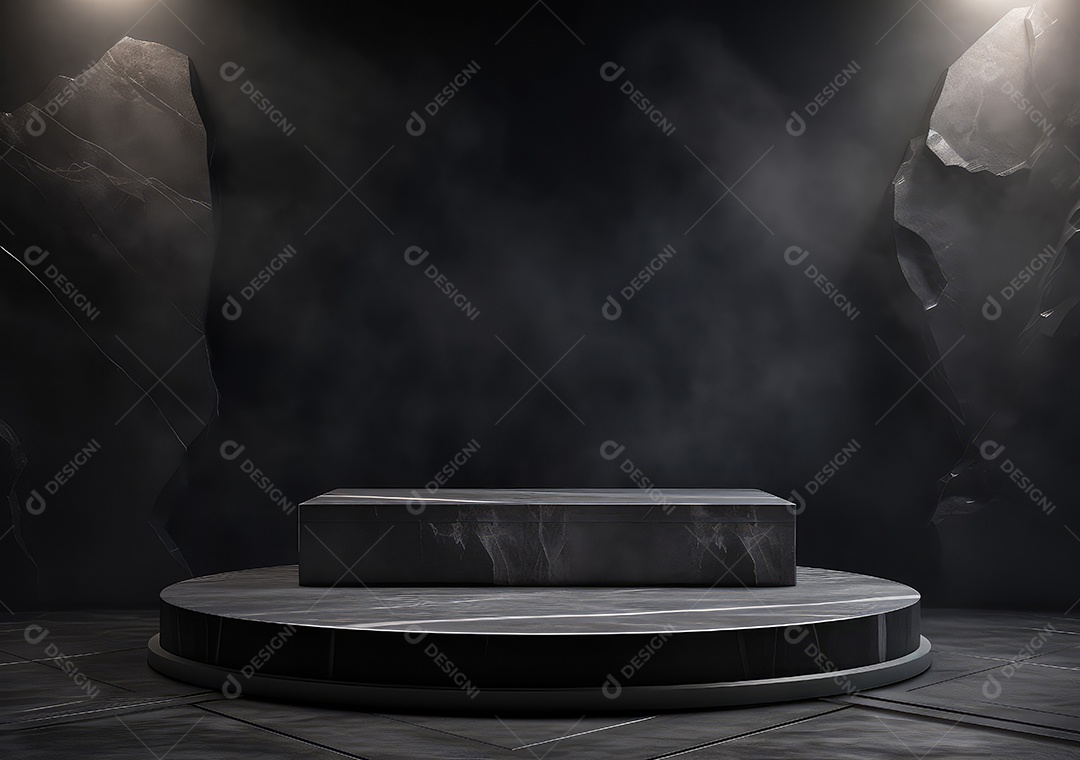 Pódio de pedra escura para placa de produto de marca cosmética de beleza