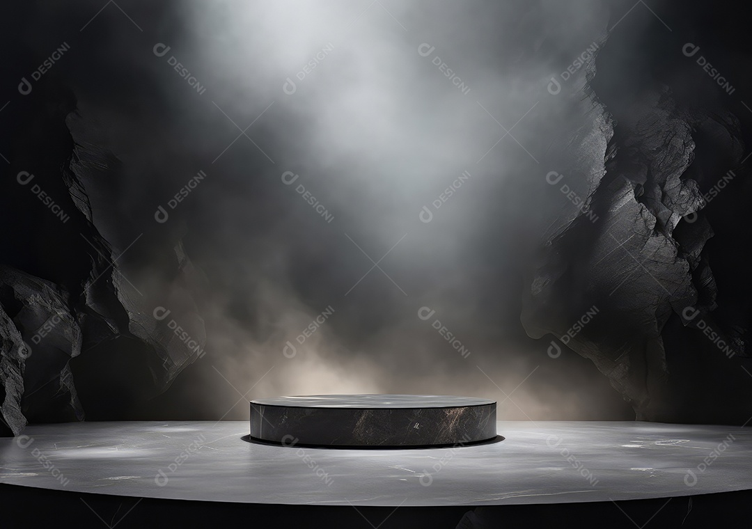 Pódio de pedra escura para placa de produto de marca cosmética de beleza
