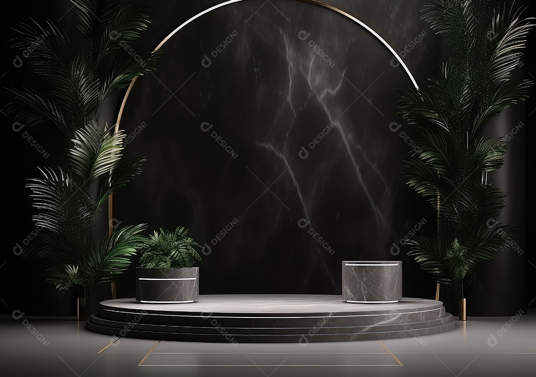 Pódio de pedra escura para placa de produto de marca cosmética de beleza