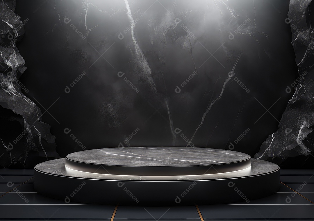 Pódio de pedra escura para placa de produto de marca cosmética de beleza