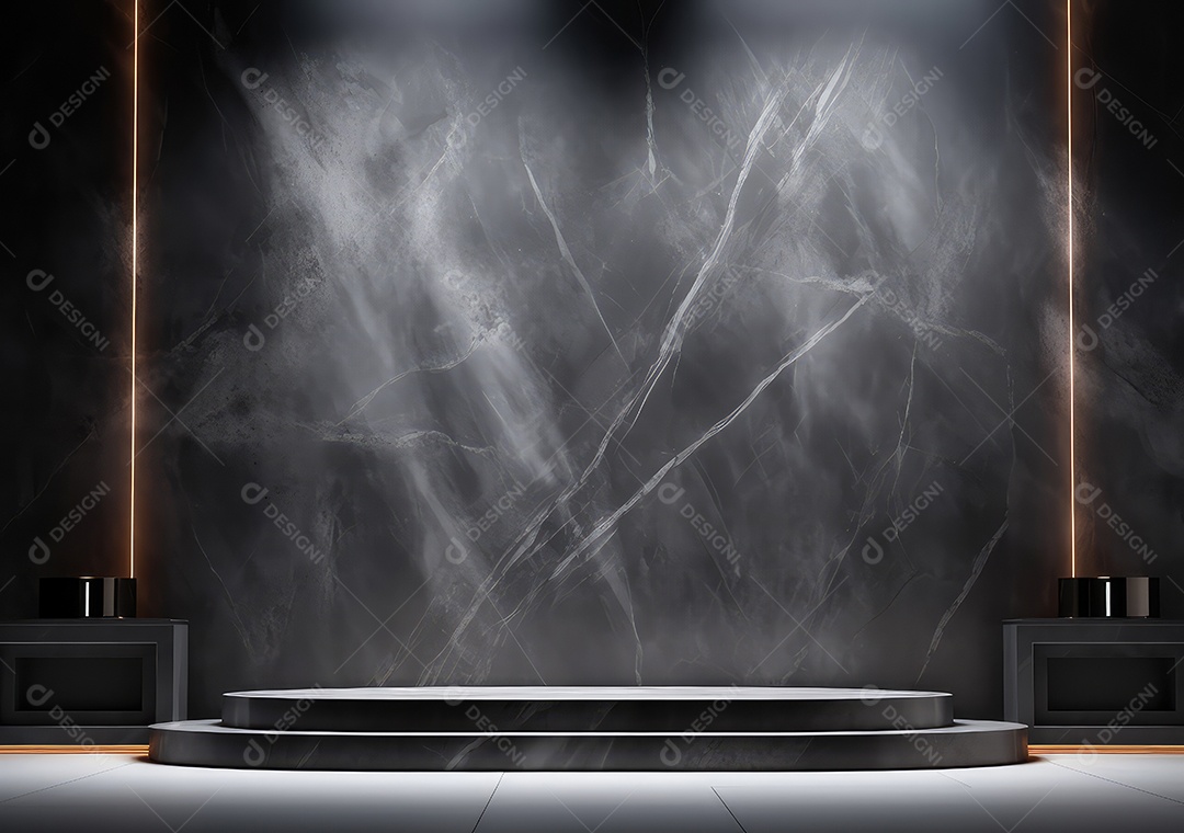 Pódio de pedra escura para placa de produto de marca cosmética de beleza