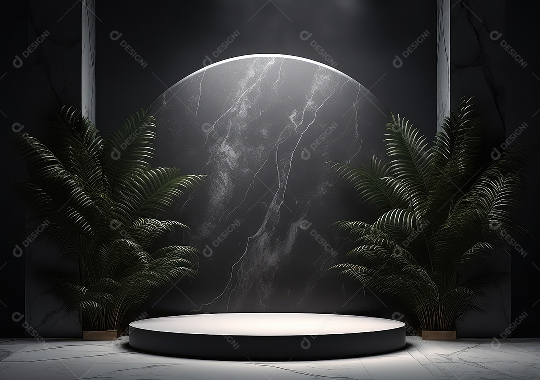 Pódio de pedra escura para placa de produto de marca cosmética de beleza