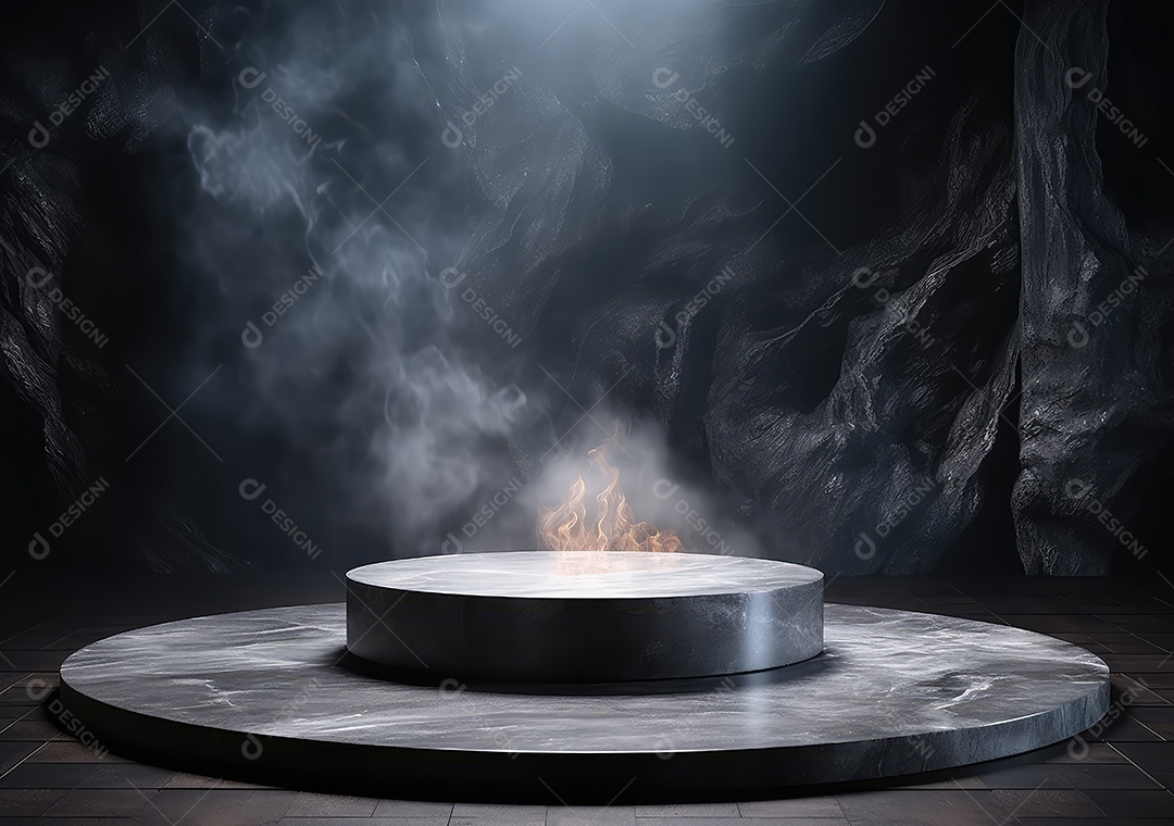 Pódio de pedra escura para placa de produto de marca cosmética de beleza