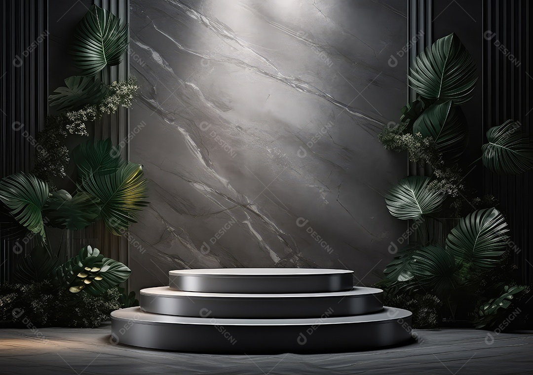 Pódio de pedra escura para placa de produto de marca cosmética de beleza