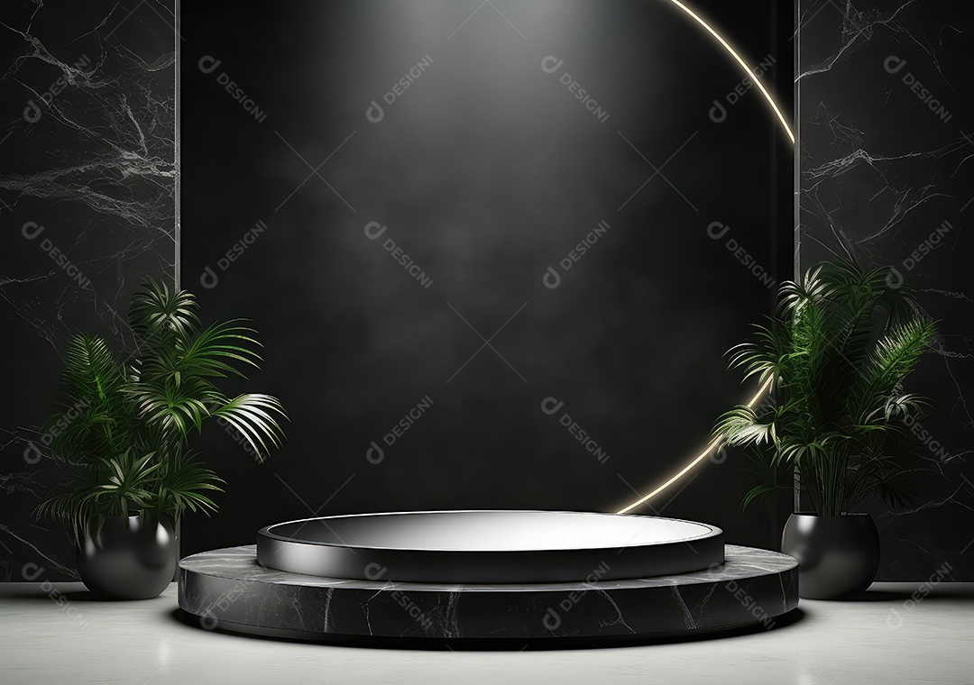 Pódio de pedra escura para placa de produto de marca cosmética de beleza