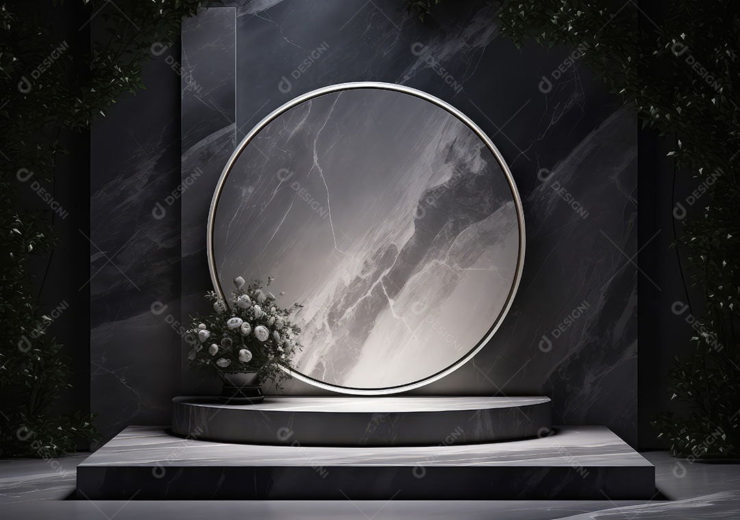 Pódio de pedra escura para placa de produto de marca cosmética de beleza