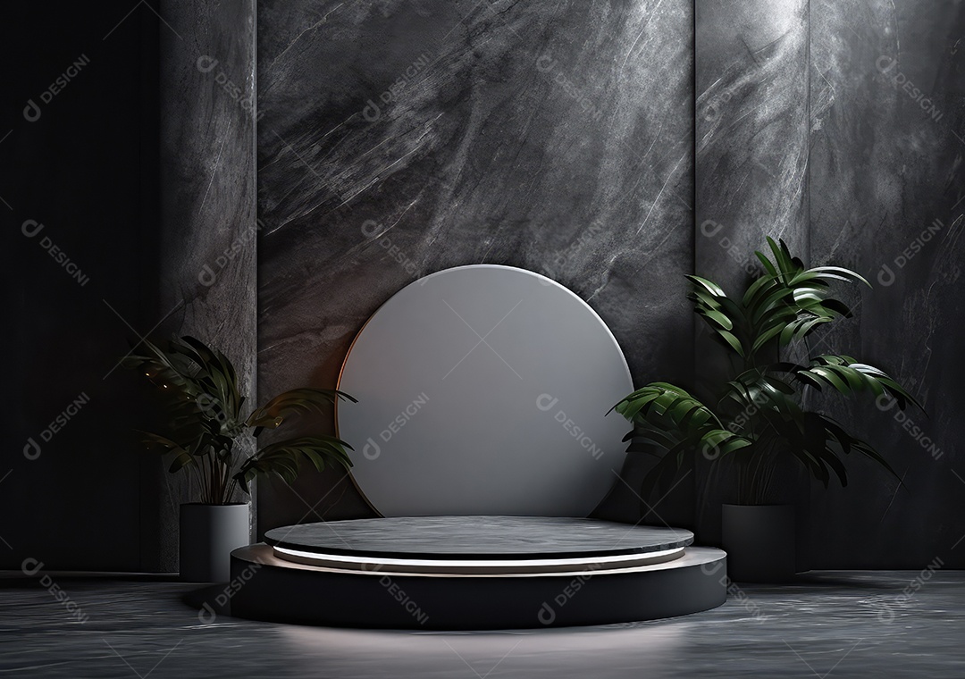 Pódio de pedra escura para placa de produto de marca cosmética de beleza