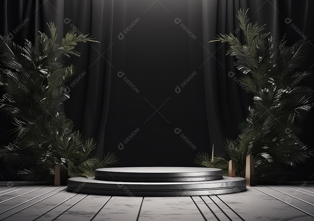 Pódio de pedra escura para placa de produto de marca cosmética de beleza