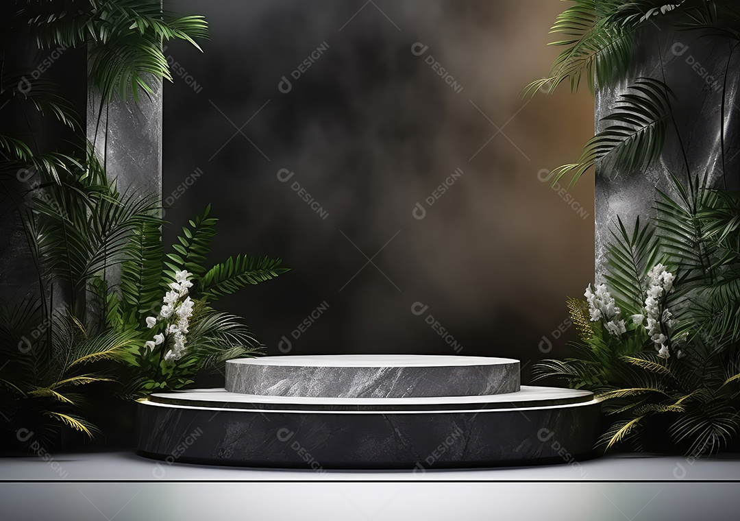 Pódio de pedra escura para placa de produto de marca cosmética de beleza