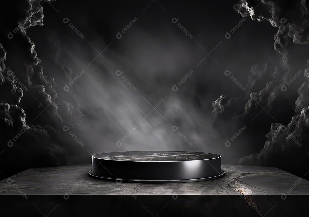 Pódio de pedra escura para placa de produto de marca cosmética de beleza